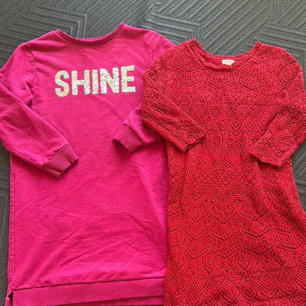 10/12 Kids Shine Pink & Ted Lace Sweater Dresses
